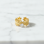 Luxury Flower Blossom Adjustable Ring with Sparkling CZ for Women