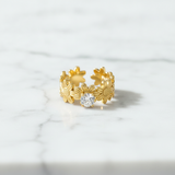 Luxury Flower Blossom Adjustable Ring with Sparkling CZ for Women