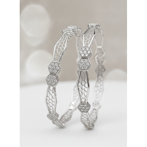 925 Silver Designer Hexagon CZ Bangles