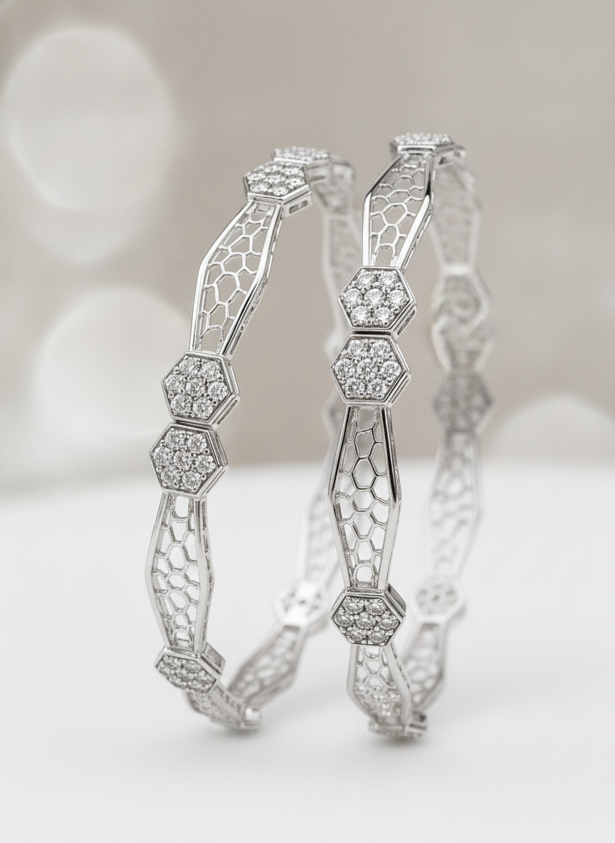925 Silver Designer Hexagon CZ Bangles