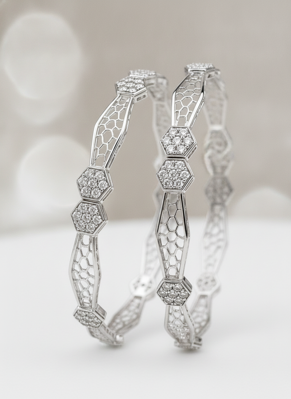 925 Silver Designer Hexagon CZ Bangles