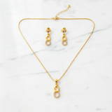 Elegant Double Teardrop CZ Pendant Necklace Set with Matching Drop Earrings for Women