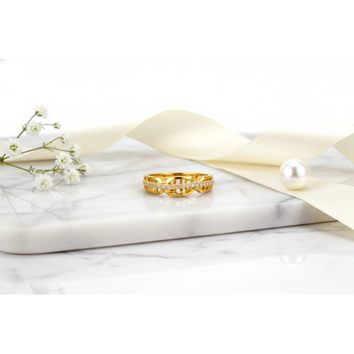 NXGOLD Crystal Infinity Twist Gold Ring for Women