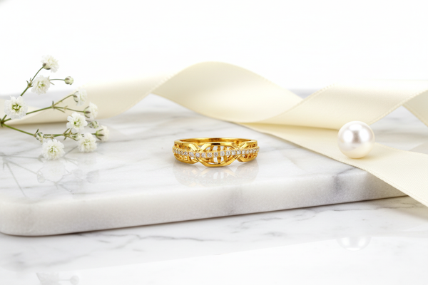 NXGOLD Crystal Infinity Twist Gold Ring for Women