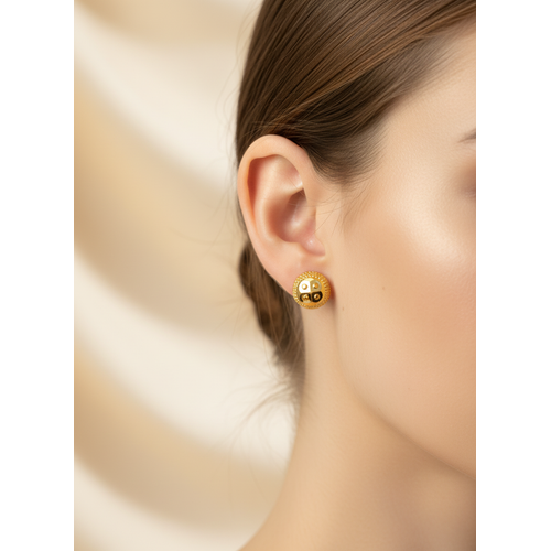 NXGOLD Textured Round Gold-Toned Stud Earrings for Women
