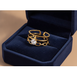 Luxury Triple Band Gold Ring with Brilliant Solitaire Stone