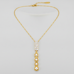 Elegant Crystal Bar & Pearl Drop Pendant Necklace