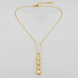 Elegant Crystal Bar & Pearl Drop Pendant Necklace