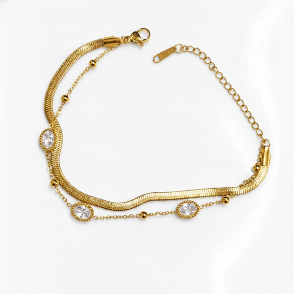 NXGOLD Premium Double Layer Oval Stone Bracelet