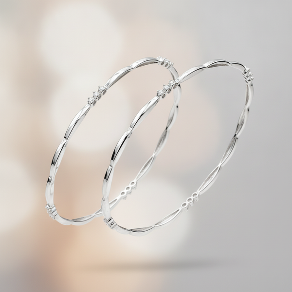 925 Silver Elegant Twisted Bangles with Cubic Zirconia