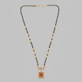Elegant Black Bead Mangalsutra with Sparkling CZ Bow and Ruby Pendant