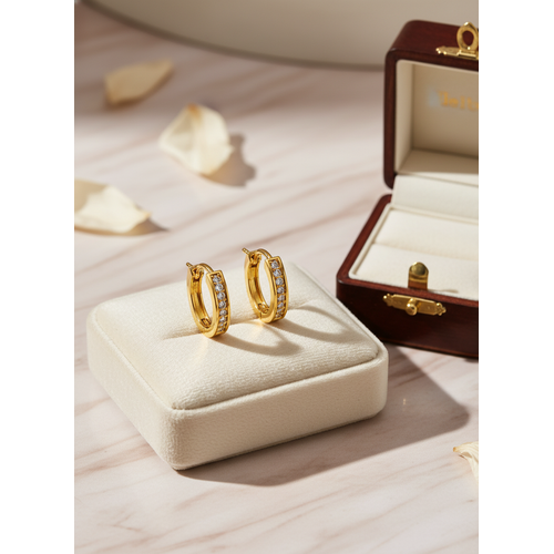 NXGOLD Crystal Line Gold-Toned Hoop Earrings for Women