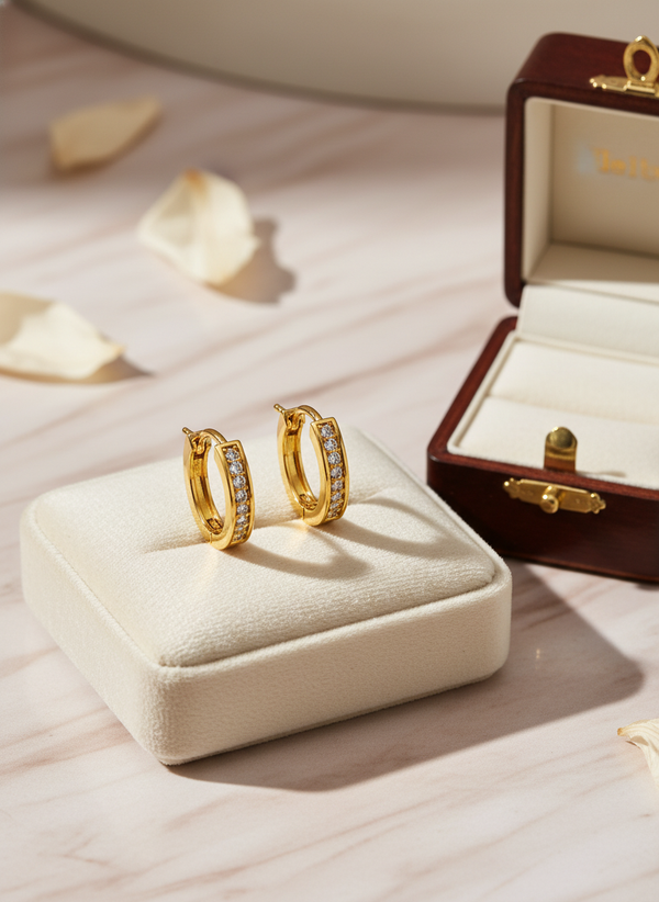 NXGOLD Crystal Line Gold-Toned Hoop Earrings for Women
