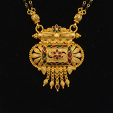 NXGOLD Traditional Multi-Strand Black Bead Mangalsutra with Antique Barrel Pendant