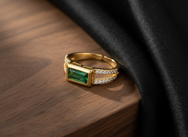 NXGOLD Emerald Royale Dual Band Adjustable Ring