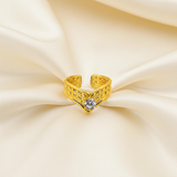 Elegant Structured Anti-Tarnish V-Shape Ring with CZ Stone