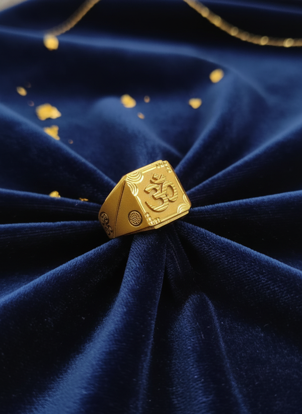 NXGOLD Premium Om Maharaja Gold Signet Ring for Men
