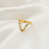 Elegant Curved Wave Ring with Multicolor Cubic Zirconia for Women & Girls