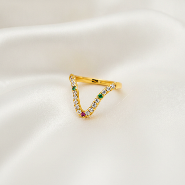 Elegant Curved Wave Ring with Multicolor Cubic Zirconia for Women & Girls