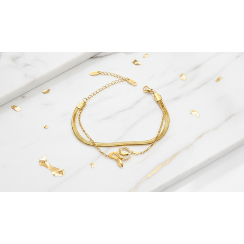NXGOLD Snake Charm Double Layer Gold-Plated Bracelet for Women