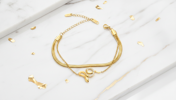 NXGOLD Snake Charm Double Layer Gold-Plated Bracelet for Women