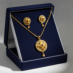 Traditional Floral Round Pendant Necklace & Earrings Set for Women