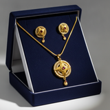 Traditional Floral Round Pendant Necklace & Earrings Set for Women