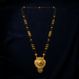 Bridal Traditional Mangalsutra with Black Beads and Round Heritage Pendant