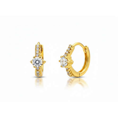 NXGOLD Solitaire Crystal Gold-Toned Huggie Hoop Earrings for Women