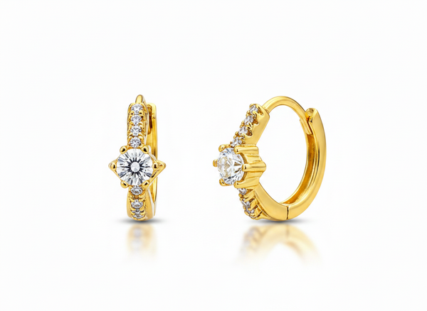 NXGOLD Solitaire Crystal Gold-Toned Huggie Hoop Earrings for Women