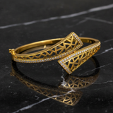 Luxury Geometric Lattice CZ Open Kada Bracelet for Women