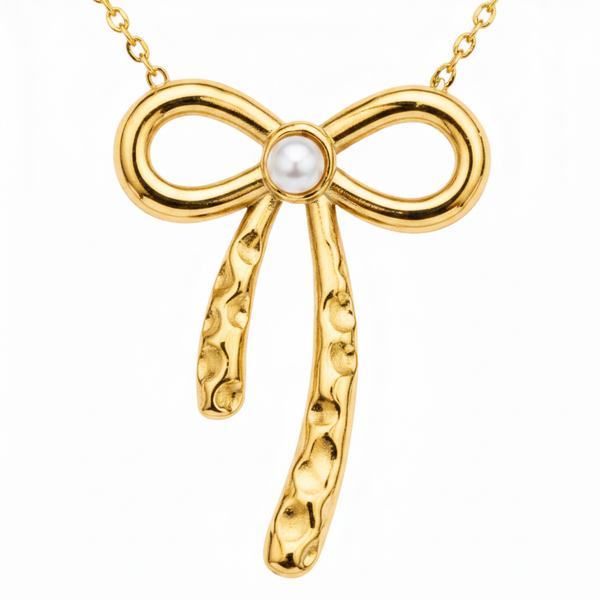 Minimalist Gold Bow & Pearl Necklace for Women