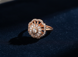 Rose Gold Floral Halo Ring for Women