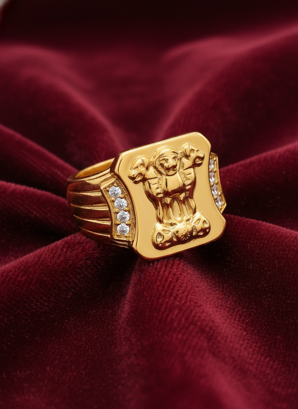 NXGOLD Royal Ashoka Lion Emblem Gold Signet Ring for Men