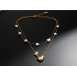 Golden Heart & Pearl Double Layer Necklace for Women