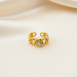 Elegant Anti-Tarnish Interlocked Chain Ring with CZ Stone