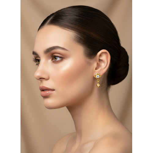 NXGOLD Geometric Crystal Drop Gold-Toned Stud Earrings for Women