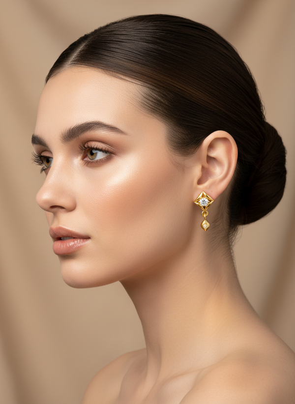 NXGOLD Geometric Crystal Drop Gold-Toned Stud Earrings for Women