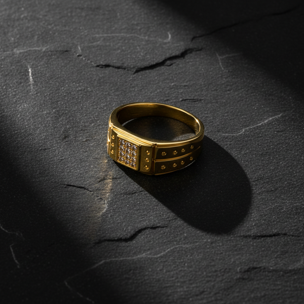 Premium Square Cluster Crystal Band Ring for Men