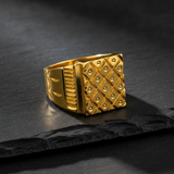Majestic Grid Crest Gold Ring for Men