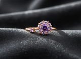 Rose Gold Purple Floral Adjustable Ring for Women