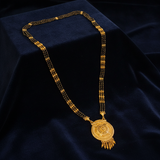 Designer Black Bead Mangalsutra with Heritage Round Pendant for Women