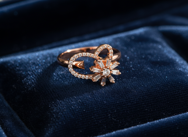 Rose Gold Floral Crystal Ring for Girls & Women
