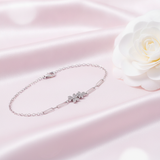 Elegant Twin Daisy Cubic Zirconia 925 Sterling Silver Bracelet for Women & Girls
