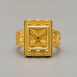Royal Chakra Heritage Square Gold Statement Ring for Men