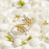 Elegant Marquise Crystal Leaf Adjustable Ring for Women