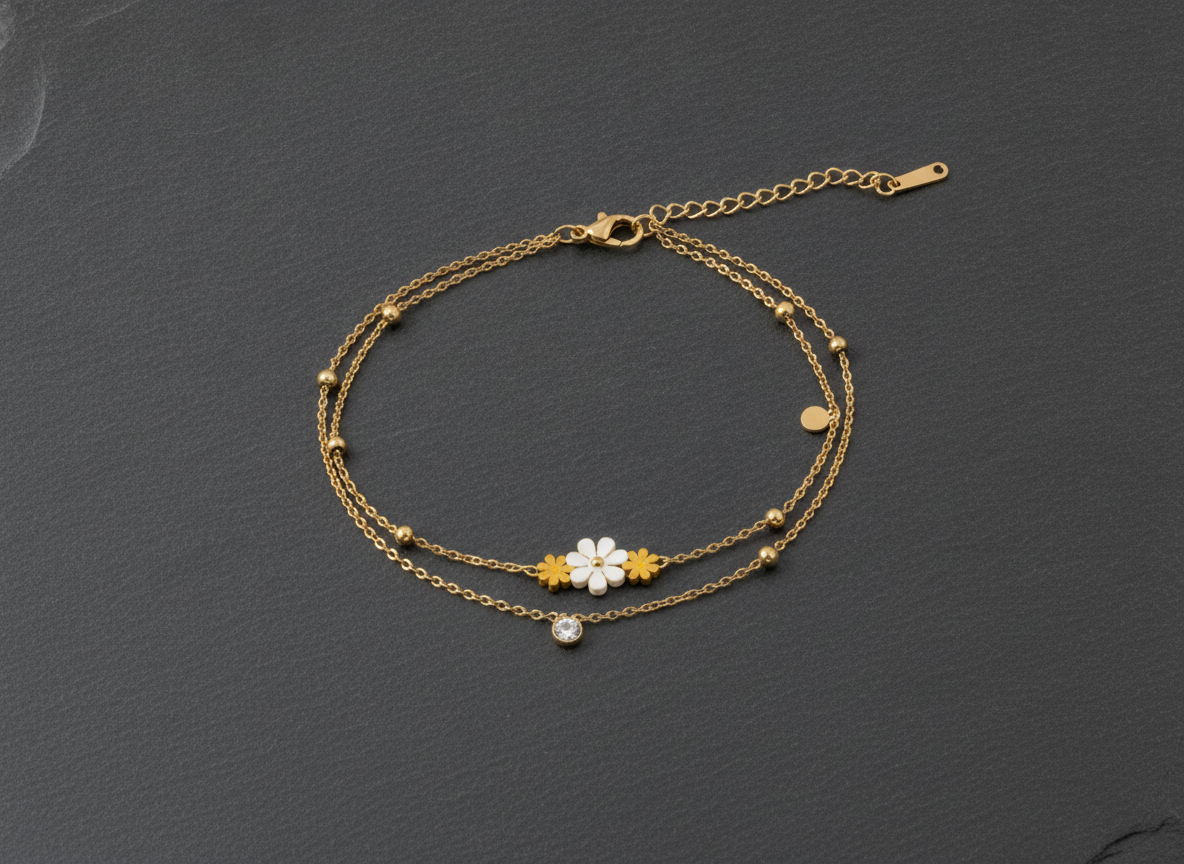 NXGOLD Double Layer Daisy Charm Bracelet for Women
