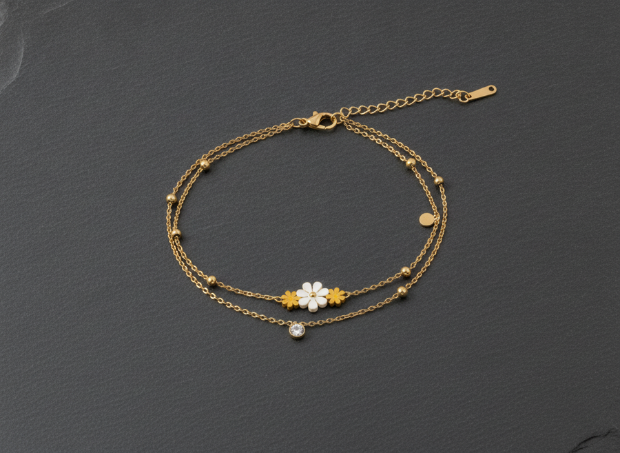 NXGOLD Double Layer Daisy Charm Bracelet for Women