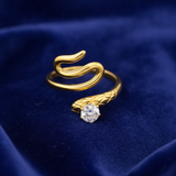 Trendy Snake Style Adjustable Ring with Crystal CZ Stone