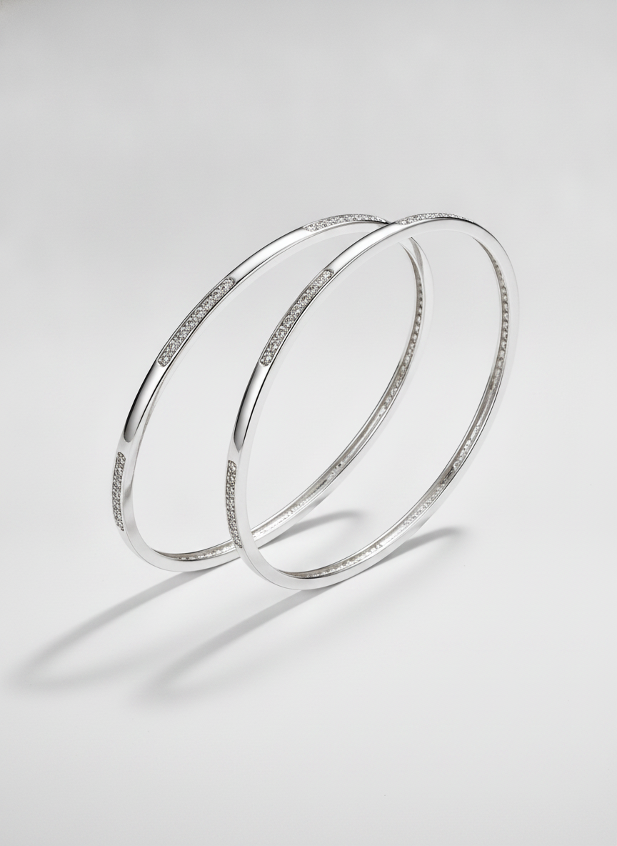 925 Silver Minimalist CZ Bangles for Women